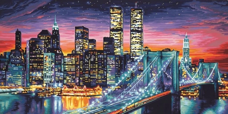 Диамантено рисуване „Нощен Ню Йорк“ 30 × 40 см