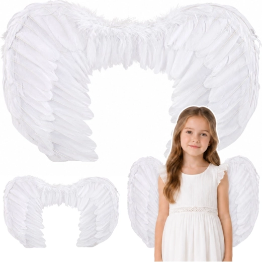 Детски ангелски крила с пера, бели 54 × 35 см
