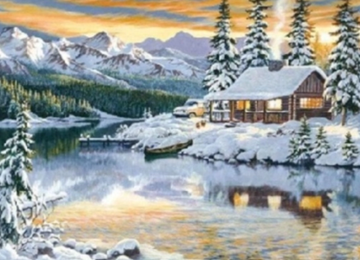 Diamond Painting Mountain Cabin 30 × 40 cm