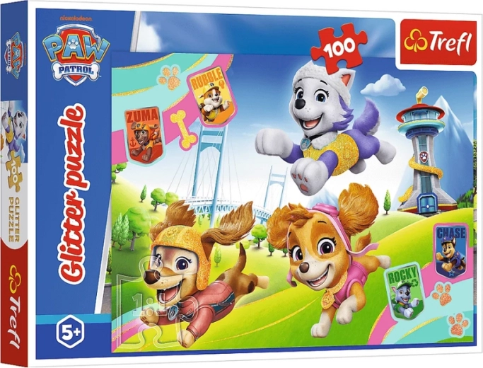 Пъзел 100 части с брокат PAW PATROL – сияещи кученца Trefl