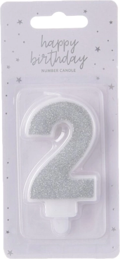 Сребърна свещ за торта цифра 2 (7 см)