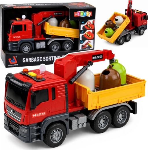 Children’s garbage truck with crane, waste-sorting containers, lights and sounds - 1 piece