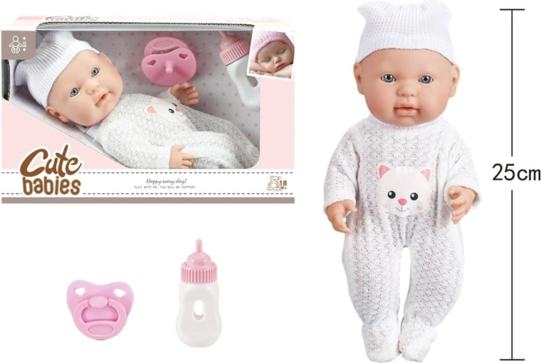 Baby Doll with Pacifier and Bottle 25 cm