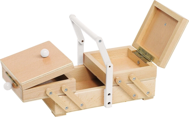 Wooden sewing box with white handle - 1 piece