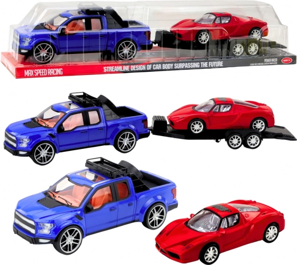 Off-road Car Set with Trailer and Sports Car