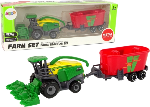 Combine Harvester with Trailer – green-red agricultural machine, plastic toy