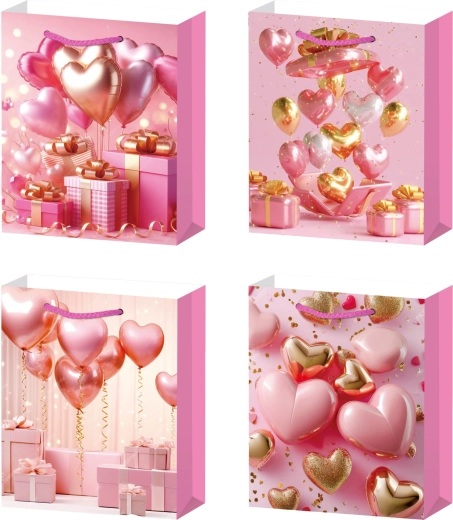 Gift Bag M Pink Hearts