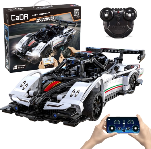 Конструктор CaDA RC състезателна кола Z-Wind, бяла, 457 части, Dual Mode
