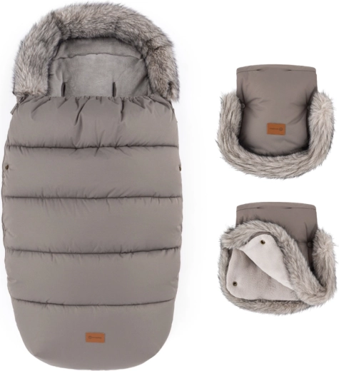 Petite&Mars winter set: Comfy 4in1 footmuff and Furry stroller mittens mocha mousse