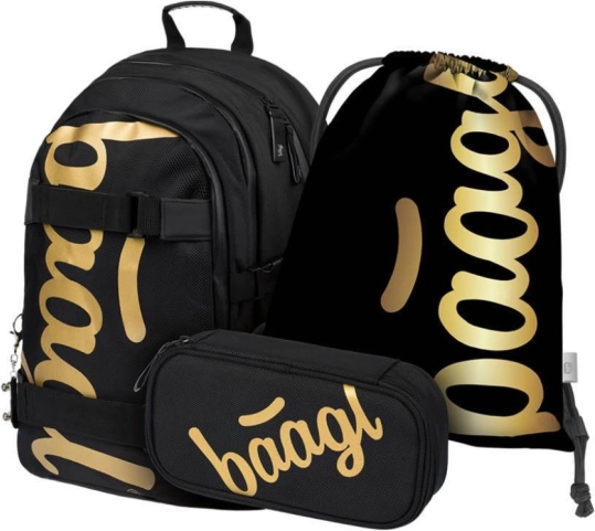 Ученически комплект Baagl skate gold – раница, несесер и торба