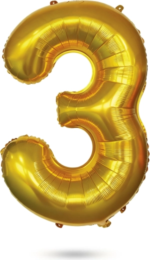Golden Foil Balloon Number 3, 85 cm