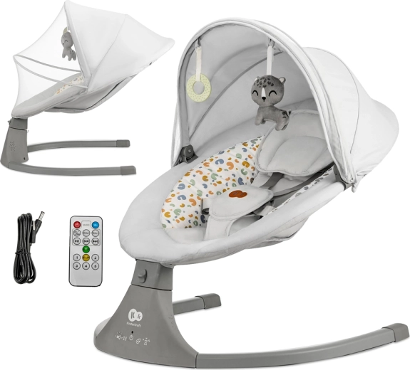 Електрическо люлеещо шезлонгче Kinderkraft с мелодии 2в1 Lumi premium light grey
