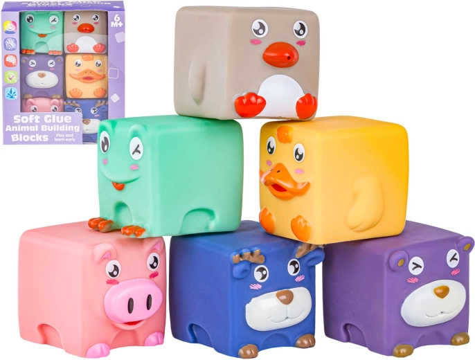 Soft silicone sensory animal blocks – 6 pcs