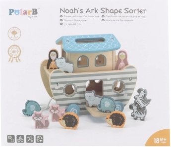 Дървена игра за поставяне Noев ковчег – играчка за дърпане за деца 18м+