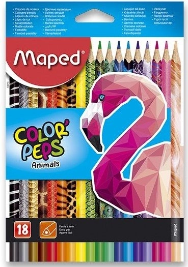 Триъгълни цветни моливи MAPED Color'Peps Animals 18 цвята