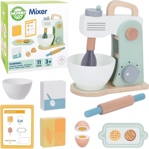 Woopie Green дървен кухненски миксер с аксесоари, 11 части