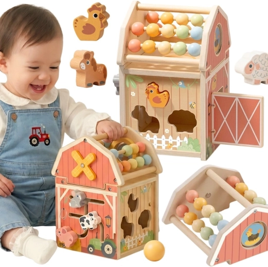 Wooden Activity Stable with Abacus and Shape Sorter TOOKY TOY