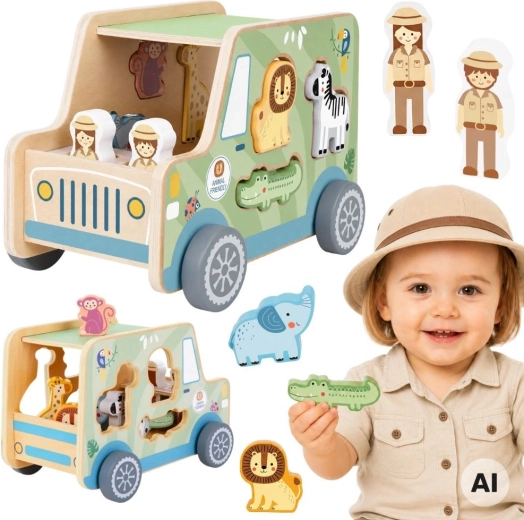 Дървена сафари кола с фигурки за вграждане Tooky Toy