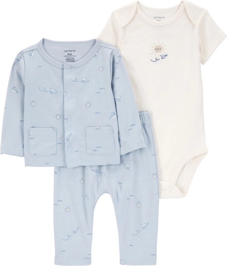 Carter’s baby 3-piece set – hoodie, short-sleeve bodysuit and joggers Blue Airplane (boys, size 56)