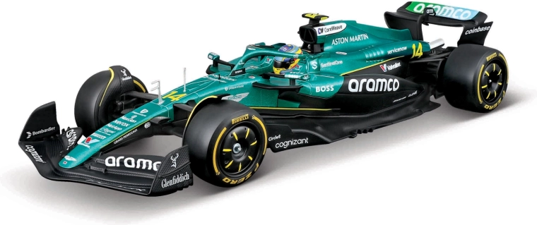 Bburago Aston Martin AMR25 2025 #14 Fernando Alonso – F1 model 1:24 in an acrylic display box