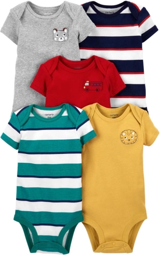 CARTER'S boys' short-sleeve bodysuits, mix 5 pcs – Size 56 (NB)