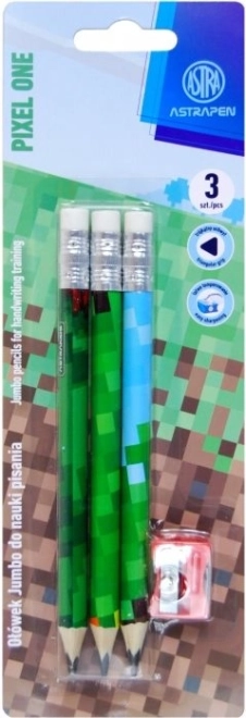 Триъгълни моливи HB с острилка ASTRA Pixel One, 3 бр.
