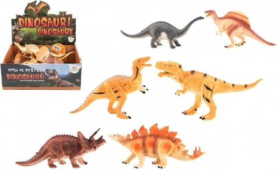 Plastic Dinosaur Figurines 16-18 cm with Mixed Species, 12 pcs in Box
