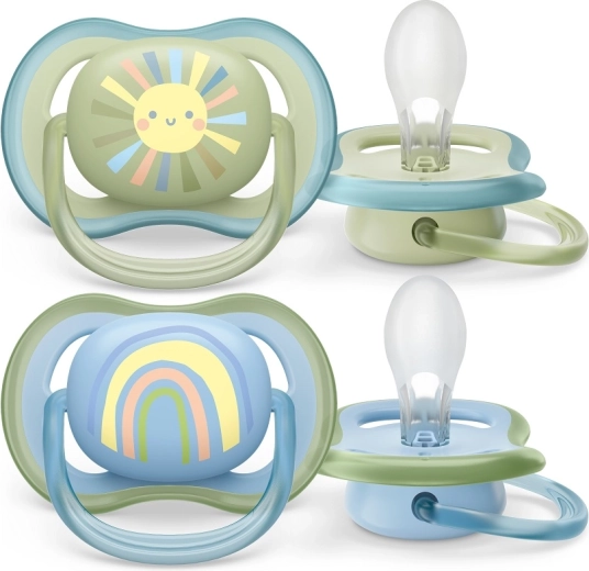 Philips Avent биберон-залъгалка Ultra Air с картинка дъга, 0–6 месеца, 2 бр.