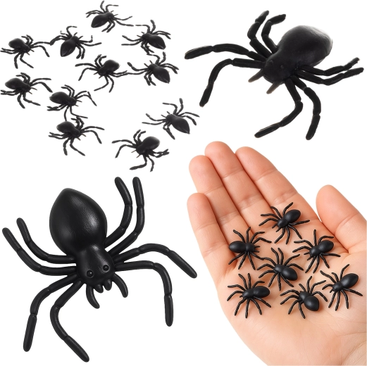 RUHHY plastic spiders – Halloween decoration, 10 pcs (3 × 3 cm)