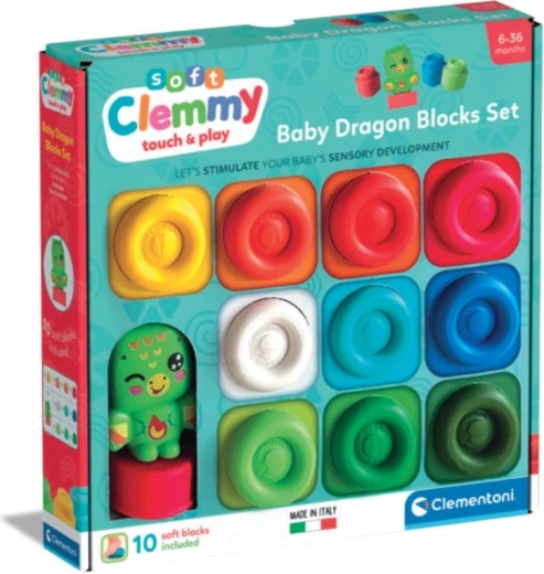 Меки строителни блокчета SOFT CLEMMY 10 бр. с фигурка на драконче