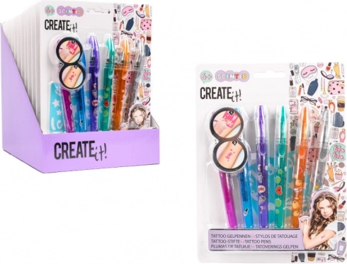 Комплект за татуировки CREATE it! 6x ароматни писалки с шаблони