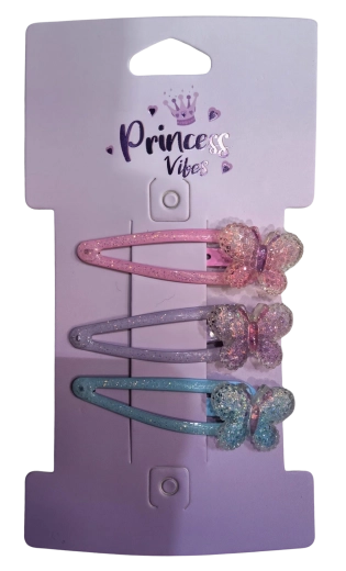 Pink комплект блестящи фиби за коса с пеперудки (3 бр.)