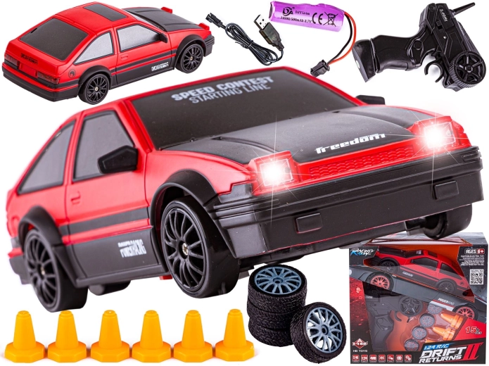 Дрифт RC кола Toyota 1:24, 2,4 GHz, 4WD, червено-черно