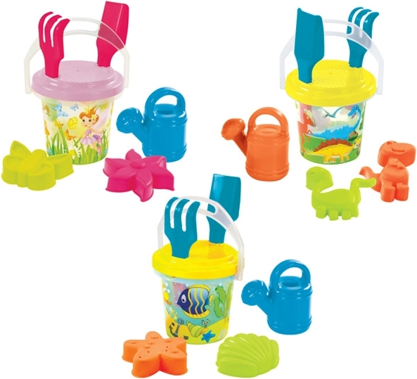 Transparent sand set with watering can – fairies, dinosaurs and fish 1.3 l