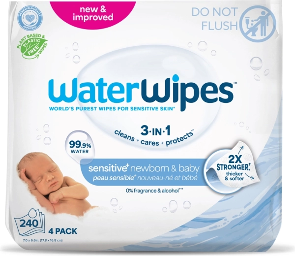WaterWipes влажни кърпички Newborn & Baby 3в1, 4×60 бр. (240 бр.)