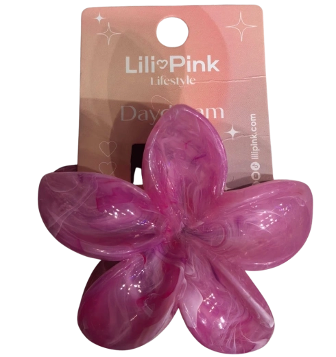 PINK голяма щипка за коса цвете, мраморно розова