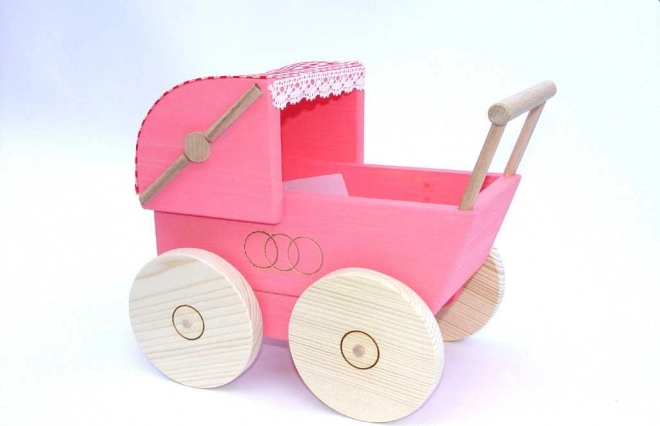 Wooden doll stroller pink