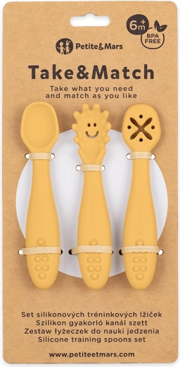 Petite&Mars комплект 3 силиконови тренировъчни лъжички take&match misty green 6м+