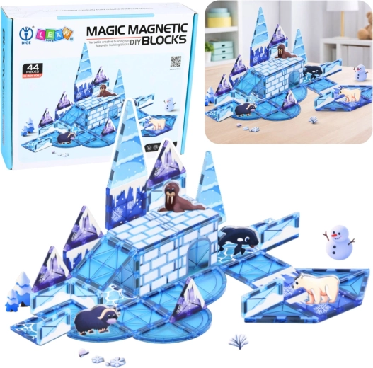 Magnetic Building Set Ice Kingdom with Animals, 44 Pieces
