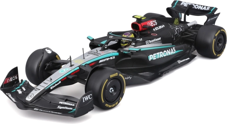 Bburago Mercedes-AMG Petronas W15 2024 #44 Lewis Hamilton – Formula 1 model 1:24 in an acrylic display box