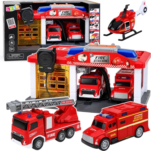 Fire Station with Garage, Vehicles, Helicopter and Walkie-Talkie