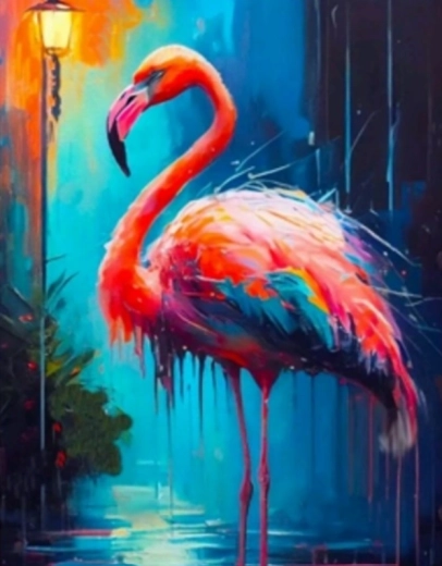Диамантено рисуване Цветен фламинго 30 × 40 см