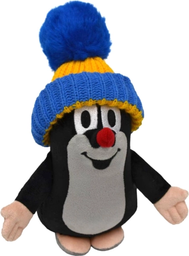 Moravská ústředna Little Mole plush 20 cm with a blue-yellow beanie - 1 piece