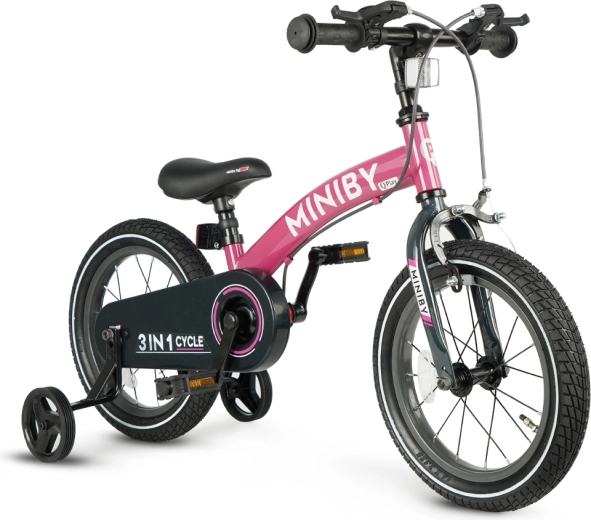 Qplay Miniby 3в1 детско колело 14" розово