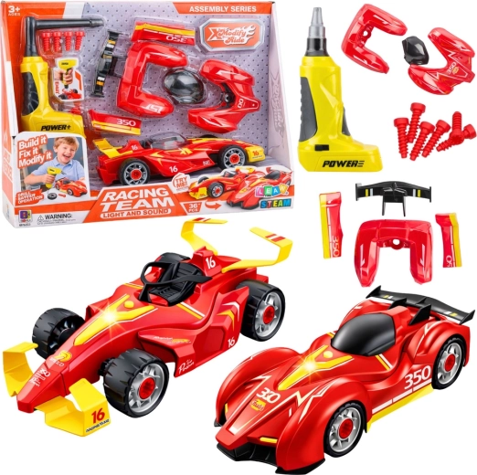 Racing Car Tuning Set with Screw Assembly, Battery Screwdriver and Lights