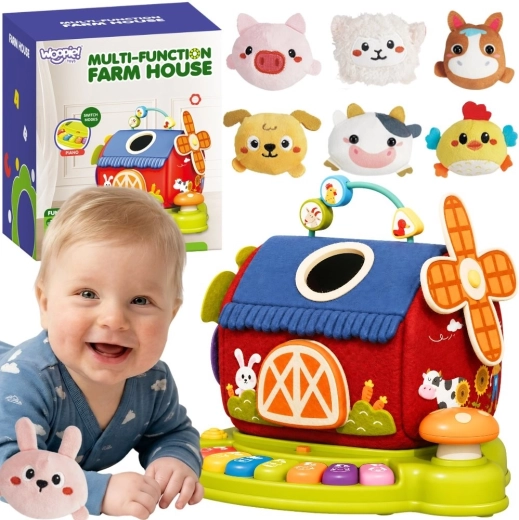 Woopie baby интерактивна ферма – къщичка със сортер и пиано + 7 плюшени животни
