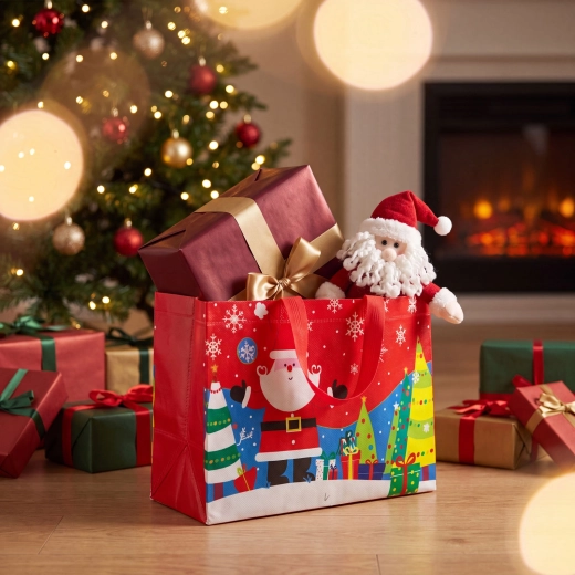 Christmas gift bags made of non-woven fabric, 33 × 25 × 17 cm, 12 pieces