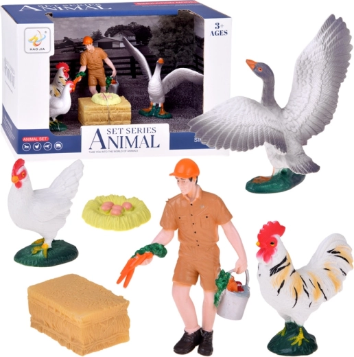 Farm Figurine Set with Farmer and Birds