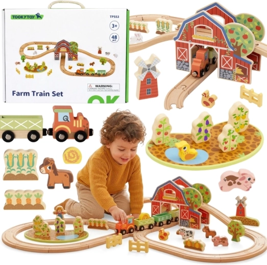 Дървена влакова писта Ферма 48 части Tooky Toy