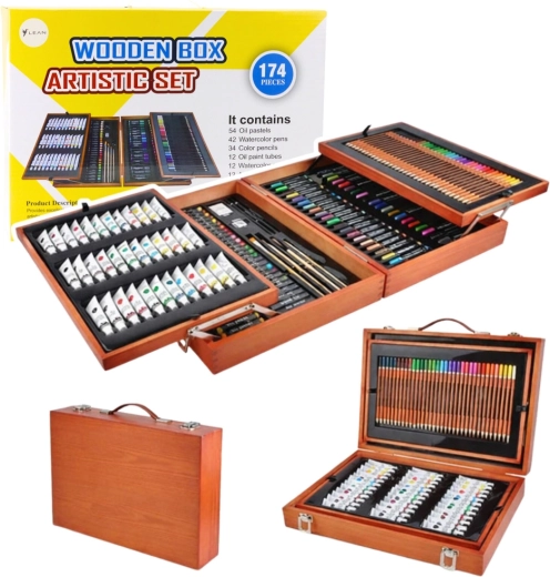 Professional art set in a wooden case, 174 pieces